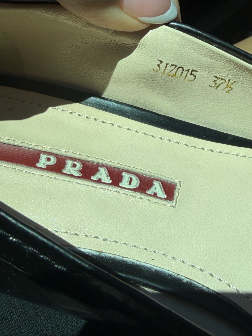 Prada Patent Leather Kitten Wedge Pumps Black Logo Heels EU 37.5 Authentic - Picture 9 of 11